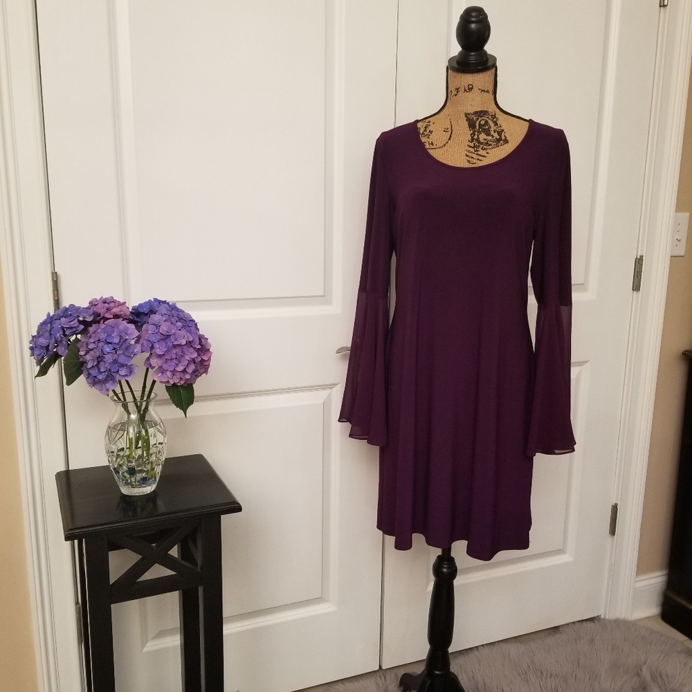 Eggplant Dress w/ Sheer Bell Sleeves